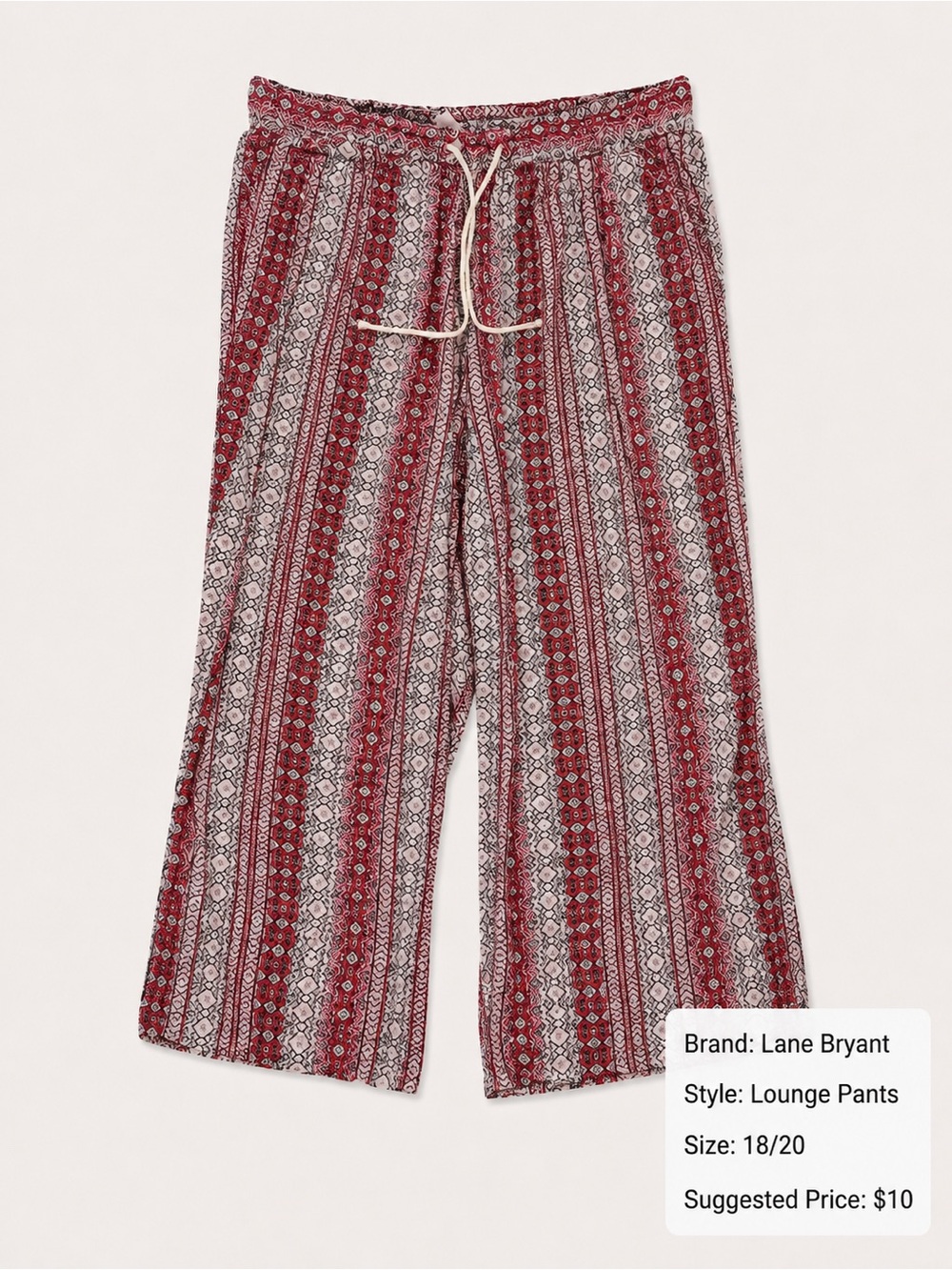 Lane Bryant Red and White Striped Print Wide-Leg Lounge Pants
